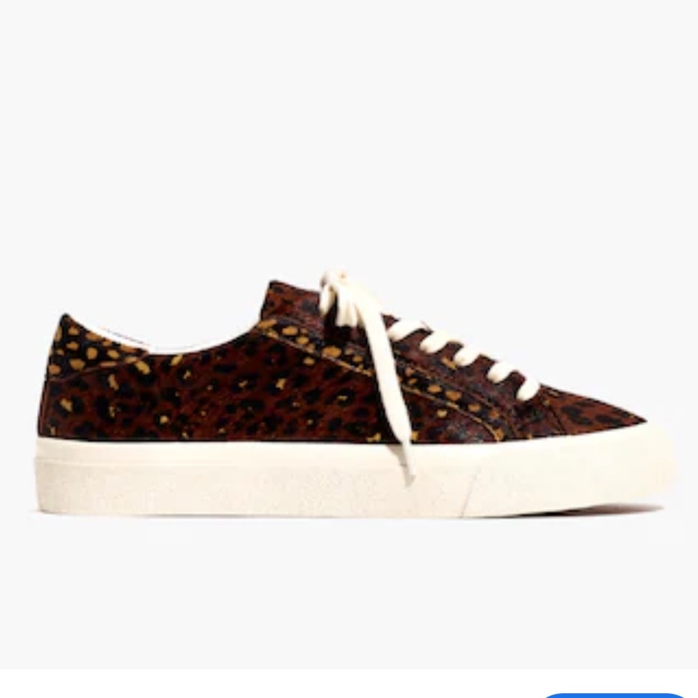 Madewell Sidewalk Low-Top Sneakers Painted Leopard Calf Hair Sz 9.5 NWOT